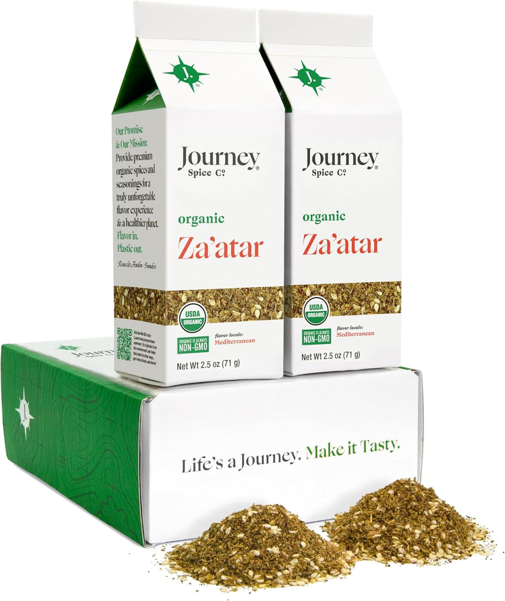 Gourmet Organic Za’atar Spice Blend Gift Set by Journey Spice Co. | Sumac, Sesame Seeds, Oregano, Marjoram, Hyssop | Salt-Free | Non-GMO | 5 oz. (total) | Resealable/Reusable Cap