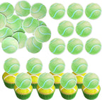 60 Pack Edible Tennis Balls Cupcake Toppers Wafer Paper Sports Ball Cupcake Picks Decoration for Tennis Sports Ball Theme Baby Shower Birthday Party Cake Decorations Supplies