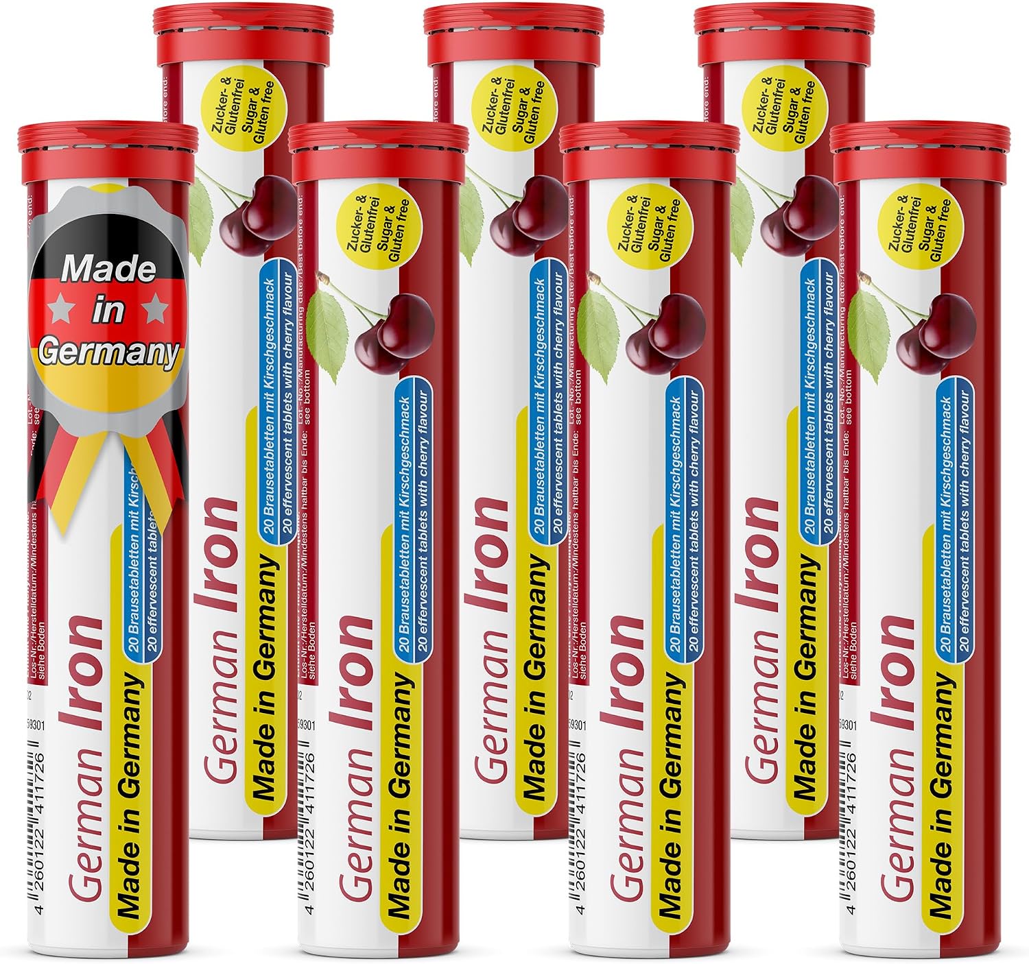 T&D German Iron 14 mg - 140 Vegan Drink Effervescent Tablets - Cherry Flavor - Made in Germany