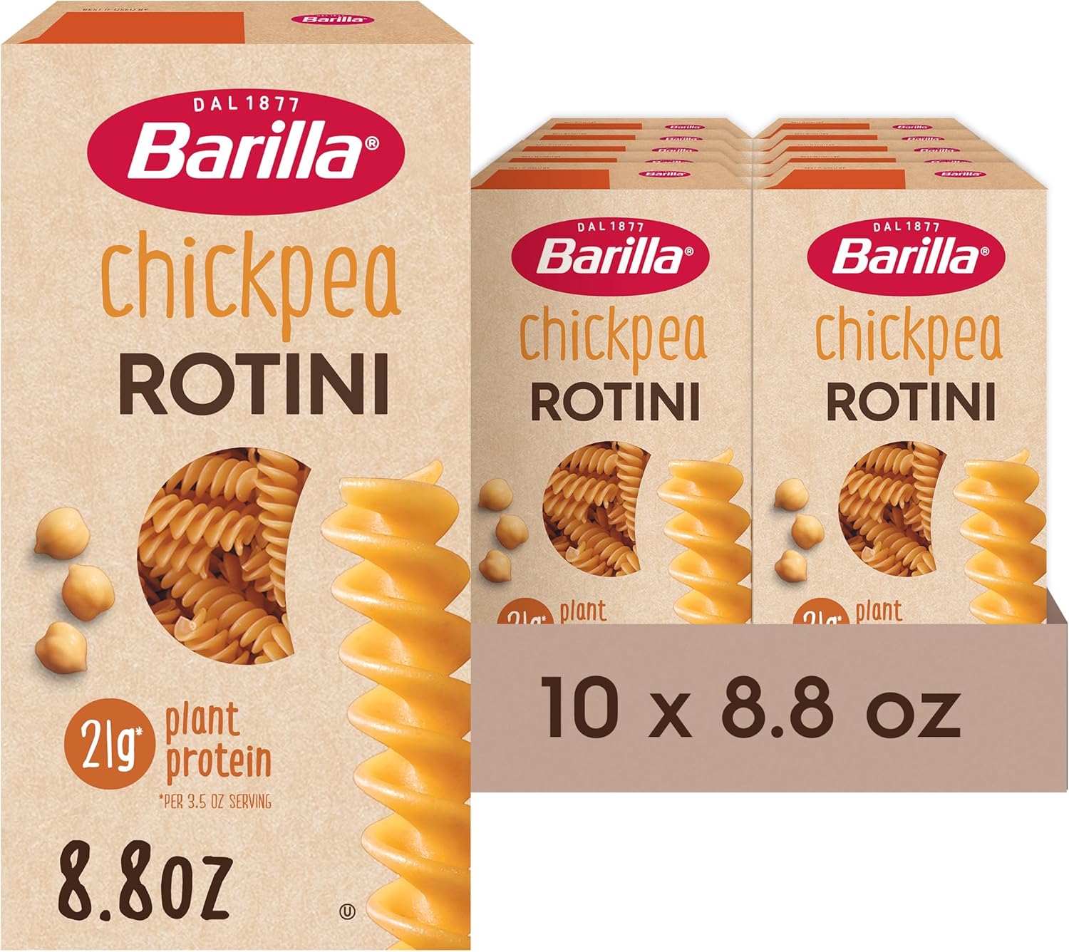 Barilla Chickpea Rotini Pasta, 8.8 oz (Pack of 10) - Vegan, Gluten Free, Non GMO & Kosher Made with Plant Based Protein