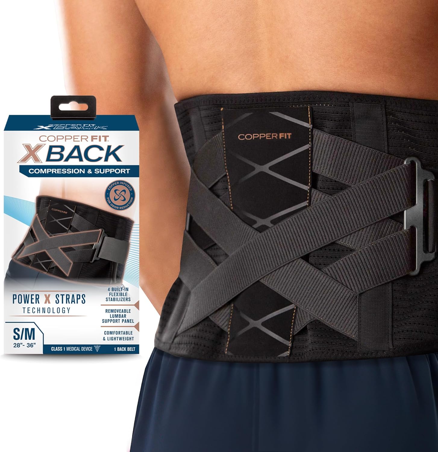 Copper Fit X-Back Brace for Lower Back Pain, Lumbar Support, Herniated Disc, Sciatica, Arthritis – Adjustable, Breathable Design - for Men and Women (Large/XLarge)