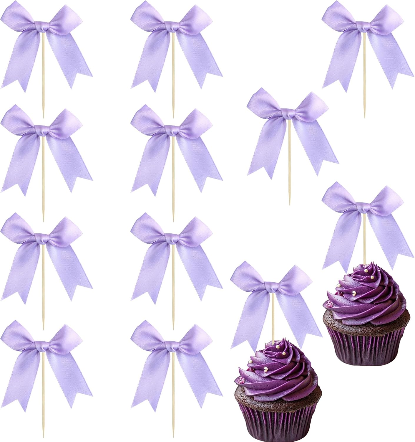 Ephlyn 24Pcs Purple Bow Cupcake Toppers Bow Cake Topper Birthday Decorations Mini Bowknot Cupcake Picks for Coquette Theme Party Decoration Bachelorette Bridal Engagement Wedding Party Purple