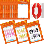 Qenk 100PCS Empty Holographic Nail Storage Bag Press on Nail Packaging Bag and 100PCS Shiny white cardboard Nail Tips Packaging Bags with 1 Roll Transparent Tape (Orange)