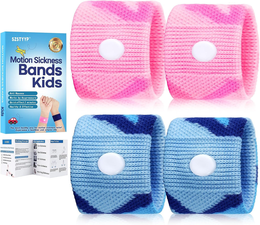 Motion Sickness Bands for Kids Cruise Travel Essentials Anti-Nausea Acupressure Wristband for Morning Car Sea Sickness Wristbands for Kids (Camo Blue/Purple)…