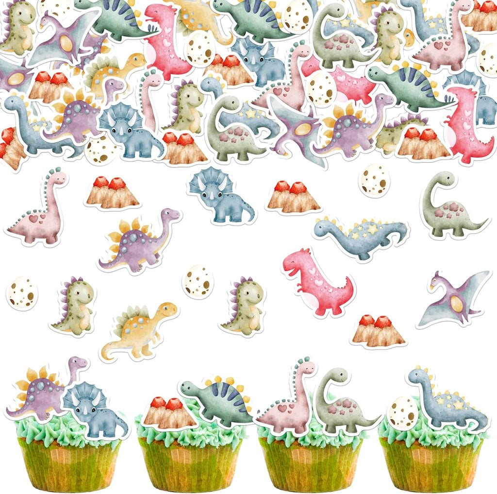 38PCS Edible Dinosaur Cupcake Toppers Wafer Paper Dinosaur Cake Decorations for Roar Dino Theme Baby Shower Kids Birthday Party Decor Supplies
