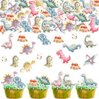 38PCS Edible Dinosaur Cupcake Toppers Wafer Paper Dinosaur Cake Decorations for Roar Dino Theme Baby Shower Kids Birthday Party Decor Supplies