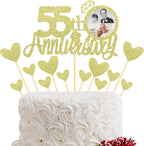 Sumerk 13 PCS Gold Glitter 55th Anniversary Cake Topper Happy 55th Anniversary Wedding Anniversary Cake Decorations