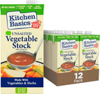 Kitchen Basics Unsalted Vegetable Stock, 32 oz (Pack of 12) For Delicious Dishes and Enhanced Flavors, Great for Vegetarian Recipes