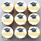 60 PCS Edible 2026 Graduation Cap Cupcake Toppers Wafer Paper Class of 2026 Cake Decorations Edible Congrats Grad Cap Cupcake Picks for 2026 Graduation Theme Party Food Decorations Supplies Gold