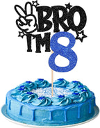 1 PCS Brother I'm 8 Cake Topper Glitter Star Happy 8th Birthday Cake Pick Bro I'm 8 Cake Decoration It's My 8th Birthday Decorations for Boys Cheers to 8 Years Old Birthday Party Supplies Blue