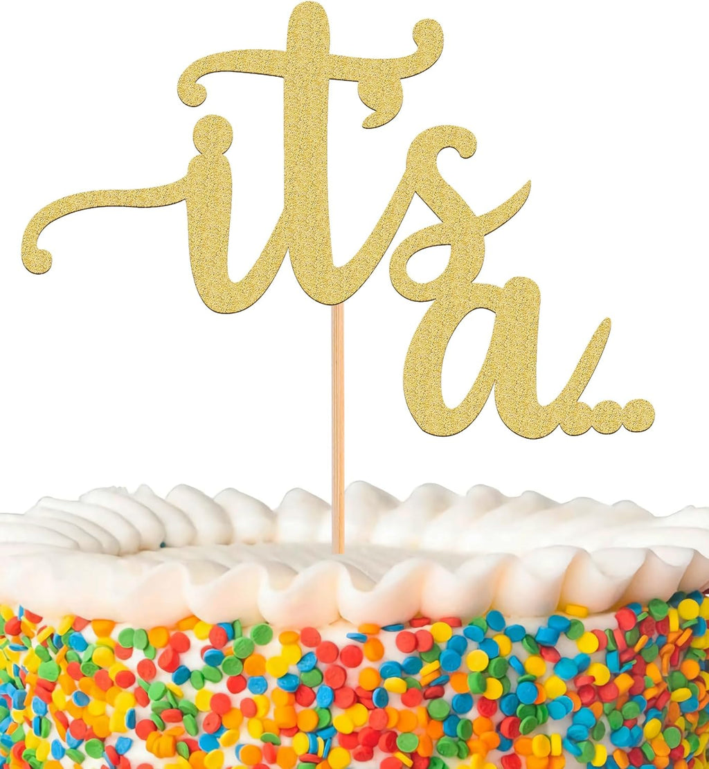 It's a Cake Topper - Glitter Golden Boy or Girl Baby Reveal Party Cake Decorations, Perfect for Gender Reveal, Baby Shower or Photo Booth Props