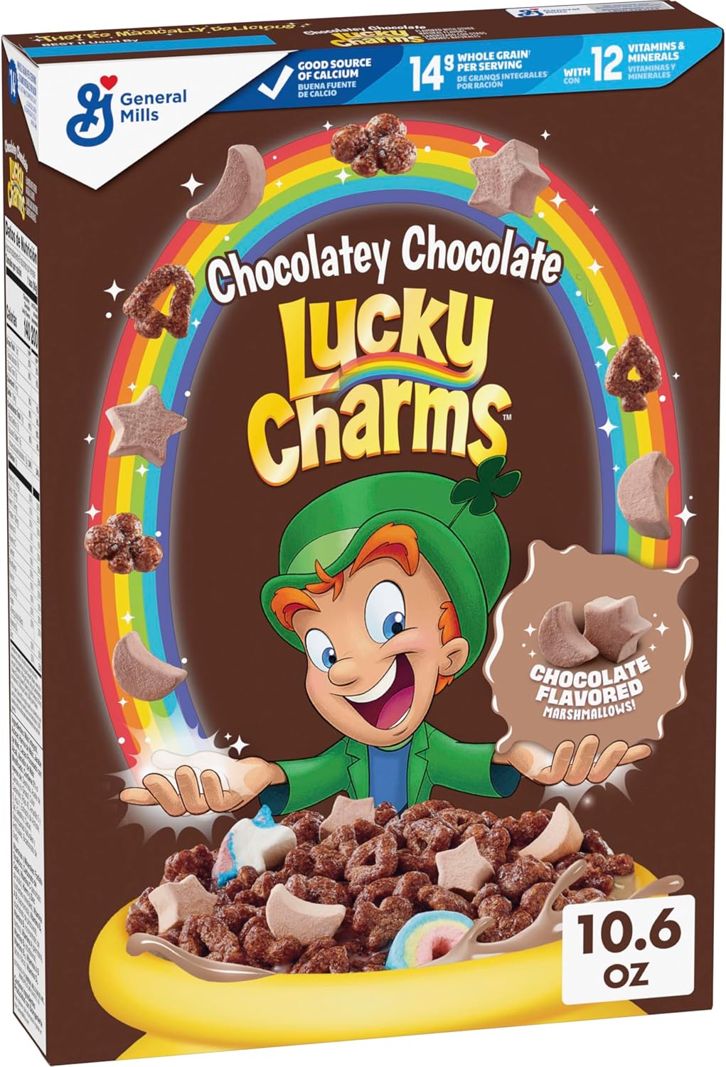 Lucky Charms Chocolatey Chocolate Cereal with Marshmallows, Kids Breakfast Cereal, Made with Whole Grain, 10.6 oz