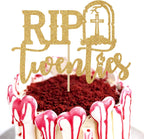 Rip Twenties Cake Topper, Death to My Twenties/Funeral for My Youth Cake Decorations, Old English Themed 30th Birthday Party Decorations Supplies for Men Women, Gold Glitter