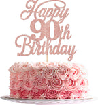 Rsstarxi 1 Pack Happy 90th Birthday Cake Topper Glitter 90 & Fabulous Cheers to 90 Years Old Birthday Cake Pick for Celebrating 90th Birthday Anniversary Party Cake Decorations Supplies Rose Gold