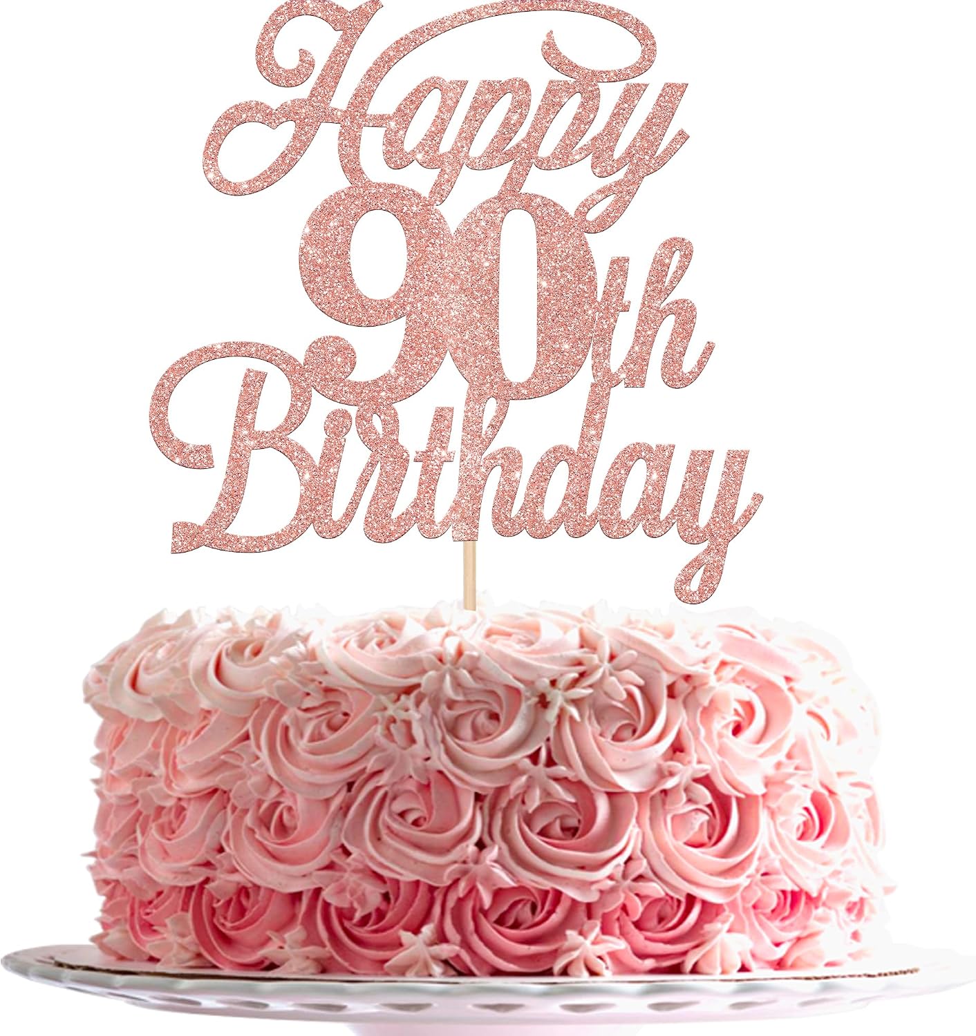 Rsstarxi 1 Pack Happy 90th Birthday Cake Topper Glitter 90 & Fabulous Cheers to 90 Years Old Birthday Cake Pick for Celebrating 90th Birthday Anniversary Party Cake Decorations Supplies Rose Gold
