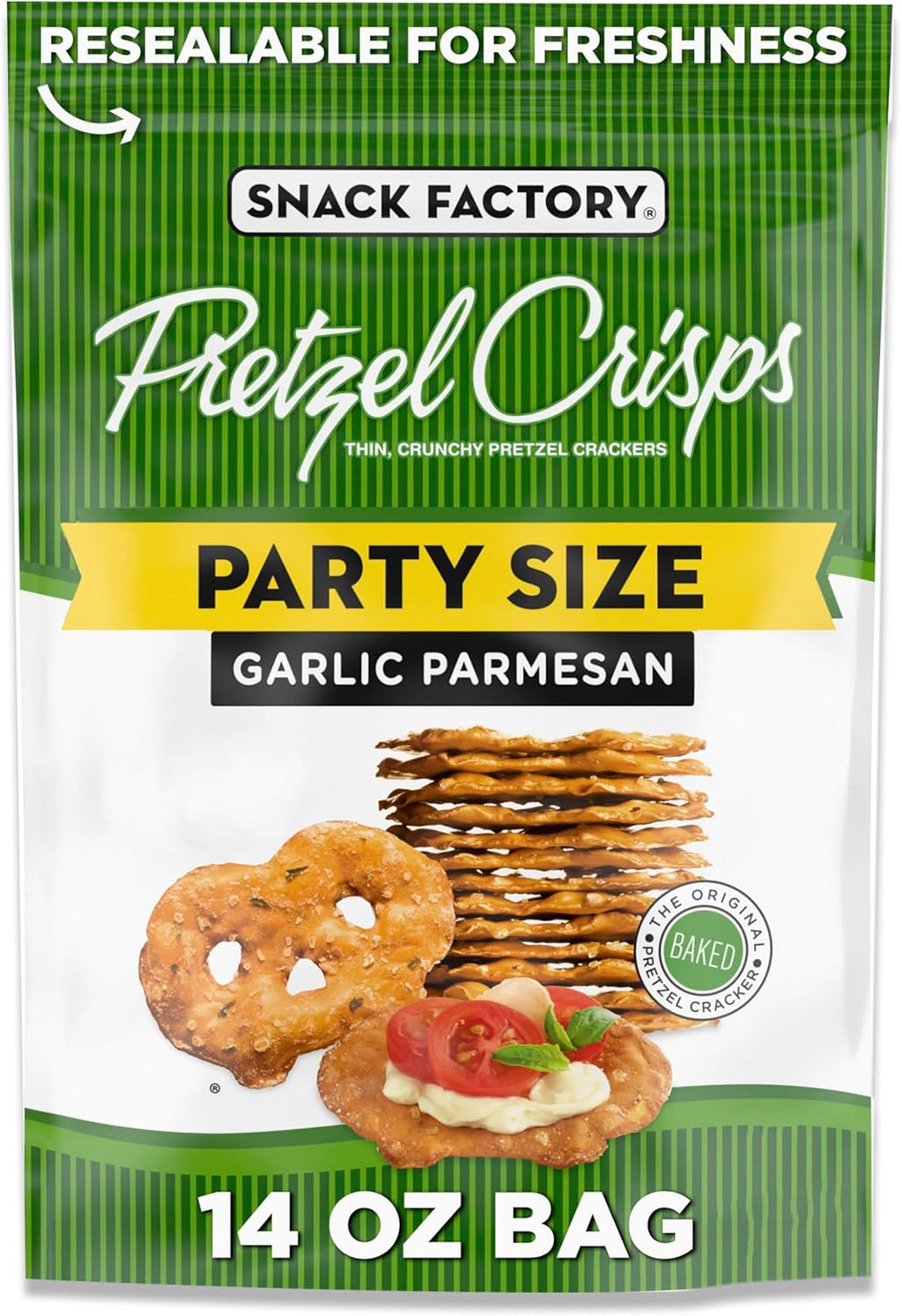 Snack Factory Garlic Parmesan Pretzel Crisps, 14 OZ Party Size Bag