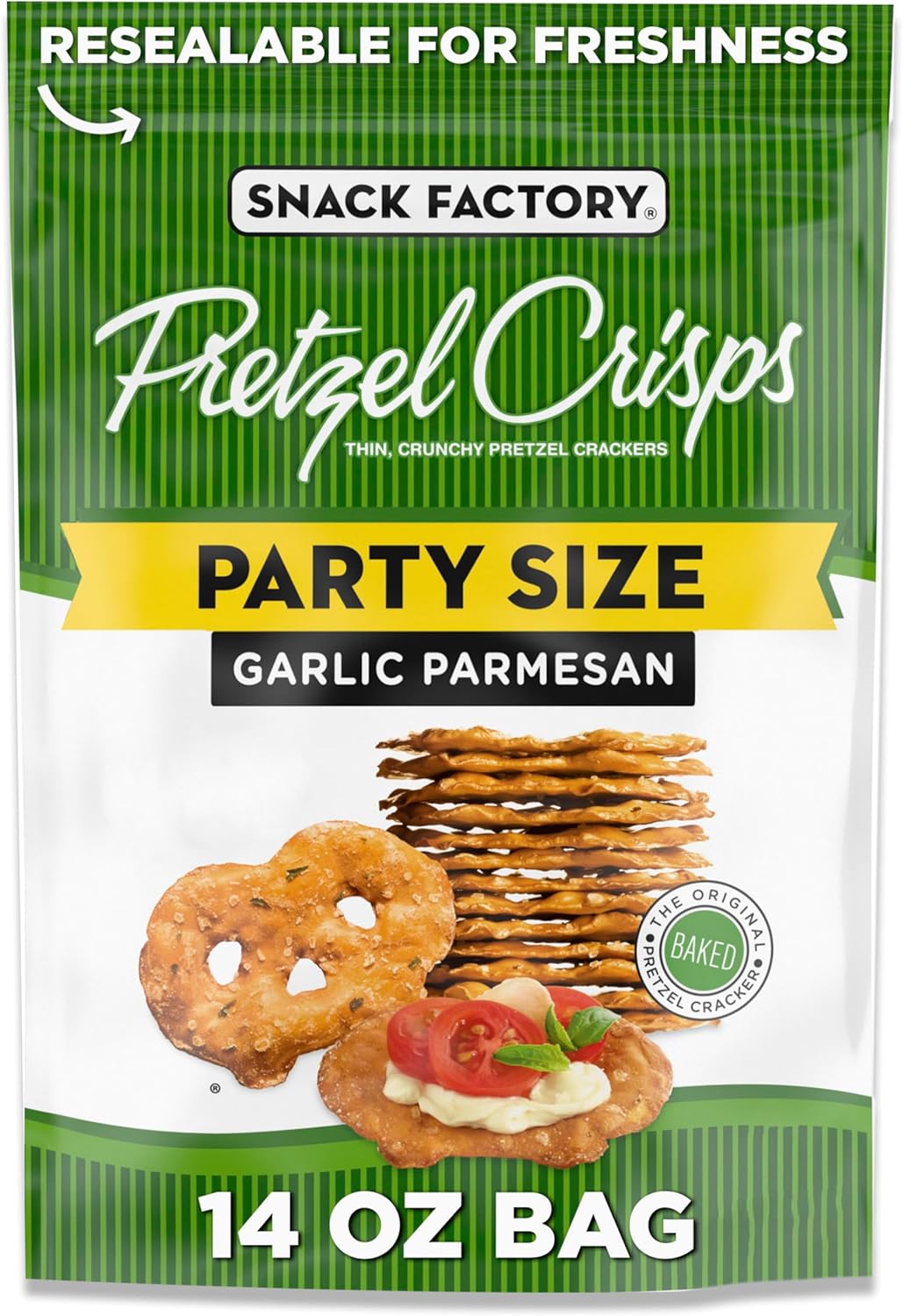 Snack Factory Garlic Parmesan Pretzel Crisps, 14 OZ Party Size Bag