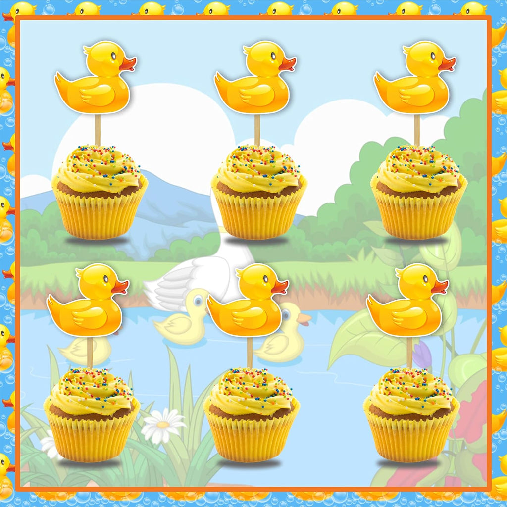 Cartoon Duck Cupcake Toppers (24 Pcs) – Adorable Duck Theme Party Decorations for Birthday, Baby Shower, Smash Cake & Duck-Themed Celebrations – Cute Cupcake Picks for Adults