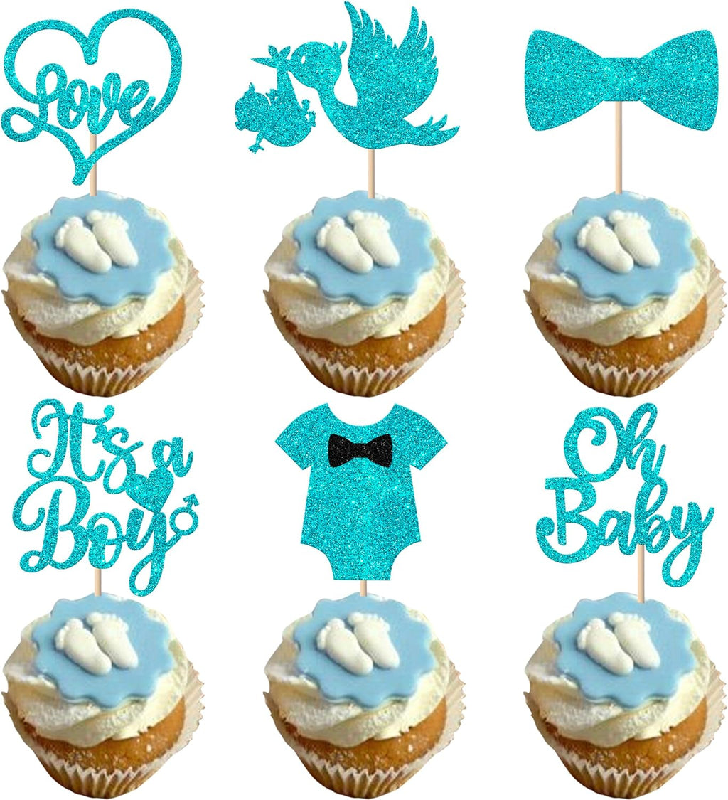 Rsstarxi 24 Pack It's a Boy Cupcake Toppers Oh Baby Shower Cake Toppers Decorations Blue Tie Cupcake Picks for Gender Reveal Baby Shower Boy Birthday Party Cake Decorations Blue