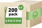 MORGIANA Lunch Napkins, 200 Count Bamboo Compostable Napkins Disposable, 2-Ply - 6.5 x 6.5 Inch Folded - Soft, Absorbent & Unbleached for Weddings, Party, Cocktail Bar