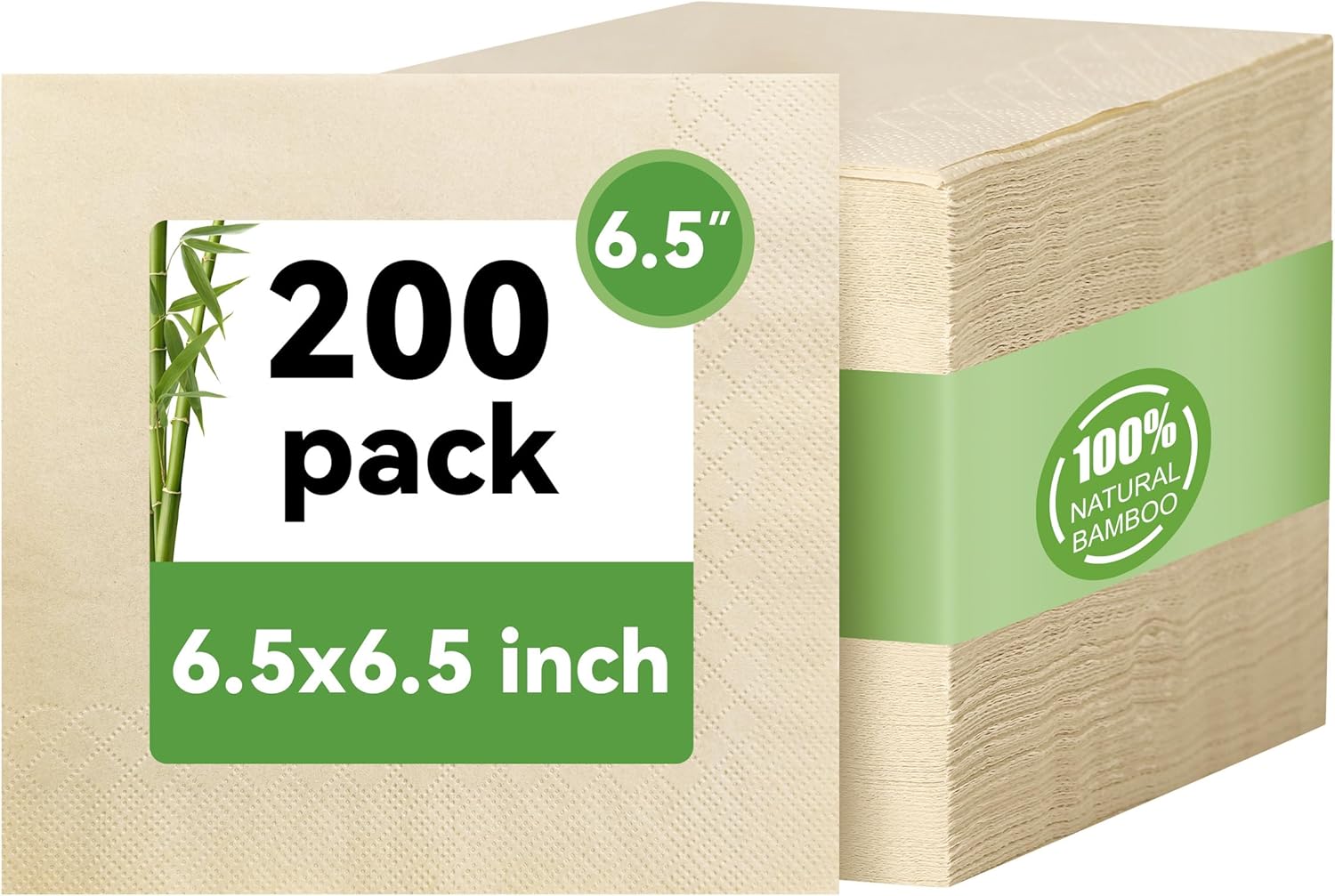 MORGIANA Lunch Napkins, 200 Count Bamboo Compostable Napkins Disposable, 2-Ply - 6.5 x 6.5 Inch Folded - Soft, Absorbent & Unbleached for Weddings, Party, Cocktail Bar