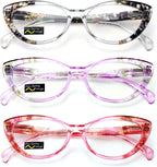 3 Pairs Lot Women Cateye Translucent Clear Floral Pattern Fashion Reading Glasses Reader