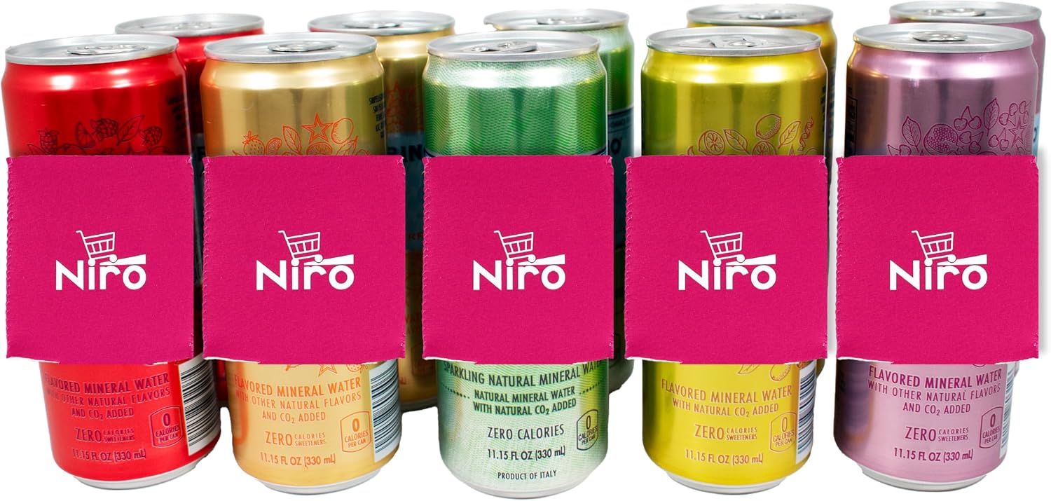 Niro Assortment | Essenza Flavored Mineral and Sparkling Water |10 Pack | Variety Pack San Pelligrino | Includes Niro Beverage Sleeve