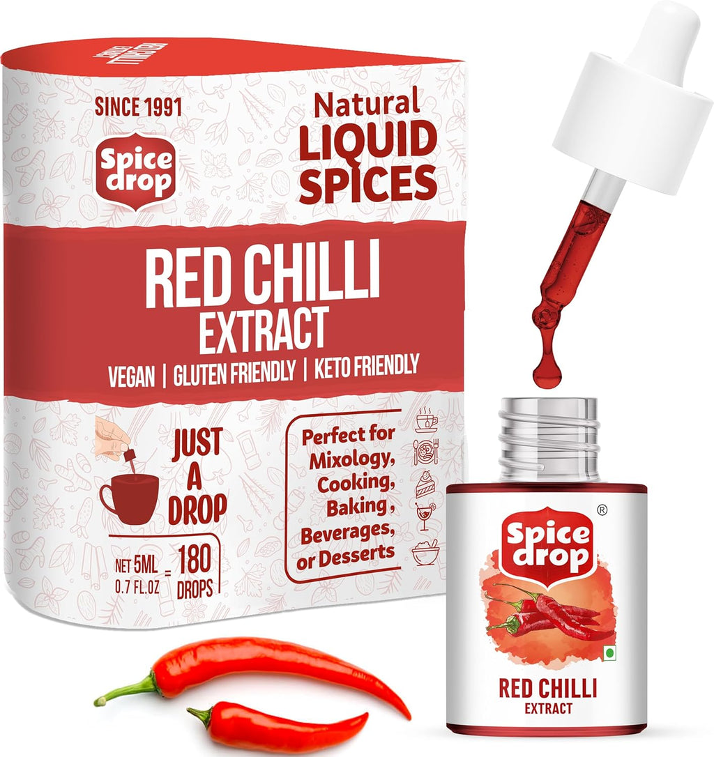 Spice Drop Red Chillies(Lal Mirch) Natural Extract | 100% Natural | For Curries, Gravies & Gourmet Dishes | 0.17oz (180 drops) | Natural Herb Extract | Authentic Flavor And Color | Vegan | Keto & Paleo Friendly | Non-GMO | Squeeze, Drop And Stir