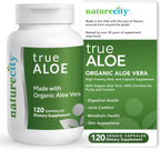 NatureCity TrueAloe Organic Aloe Vera Capsules - Supports Digestive Balance, Joints and Stomach Comfort - Plant-Based Aloe Barbadensis Powder - Easy-to-Swallow Single Ingredient Formula - 120 Caps