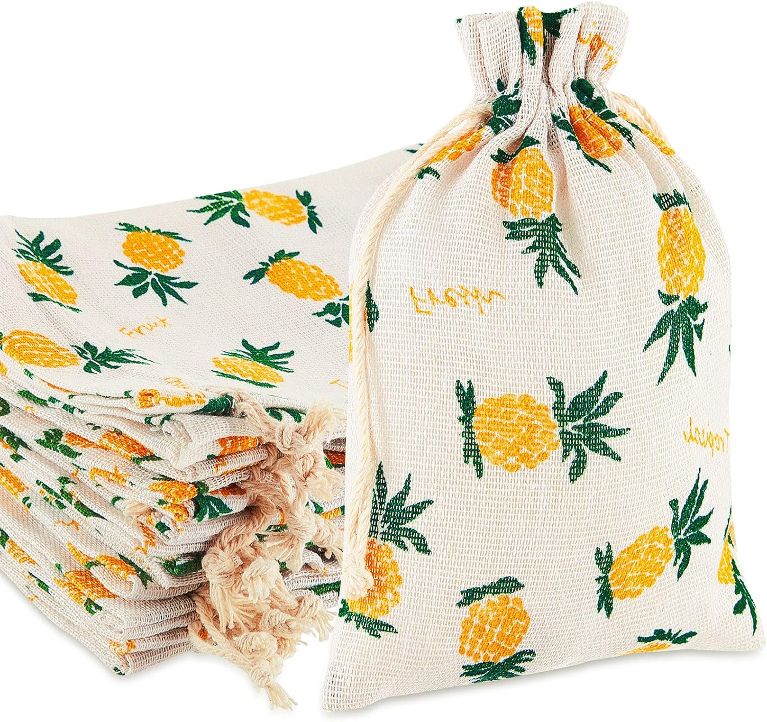 Riakrum 25 Pieces Pineapple Treat Bags Pineapple Drawstring Favor Bags Pineapple Drawstring Storage Bags for Birthday Party Wedding Party Hawaiian Luau Party Favors Summer Supplies
