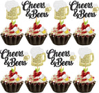 24 Pcs Cheers and Beers Cupcake Toppers and Beer Cup Ornaments Set Glitter Beer Mug Cupcake Decorations for Baby Shower Birthday Party Supplies