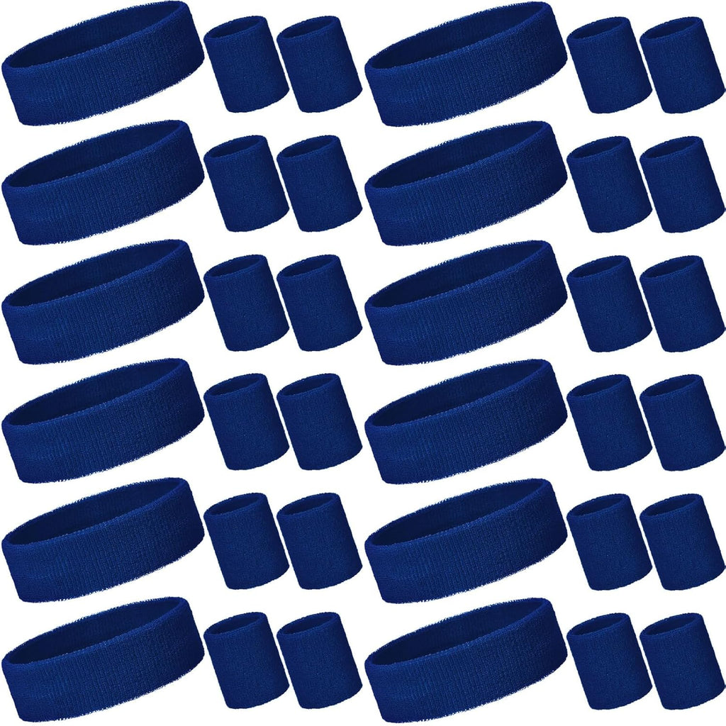 Bememo 36 Pcs Neon Sweatbands Set for Kids 12 Headbands 24 Wristbands Bulk Sports Sweat Bands Athletic for Children Basketball Tennis Running Gym Student Gifts Glow Party