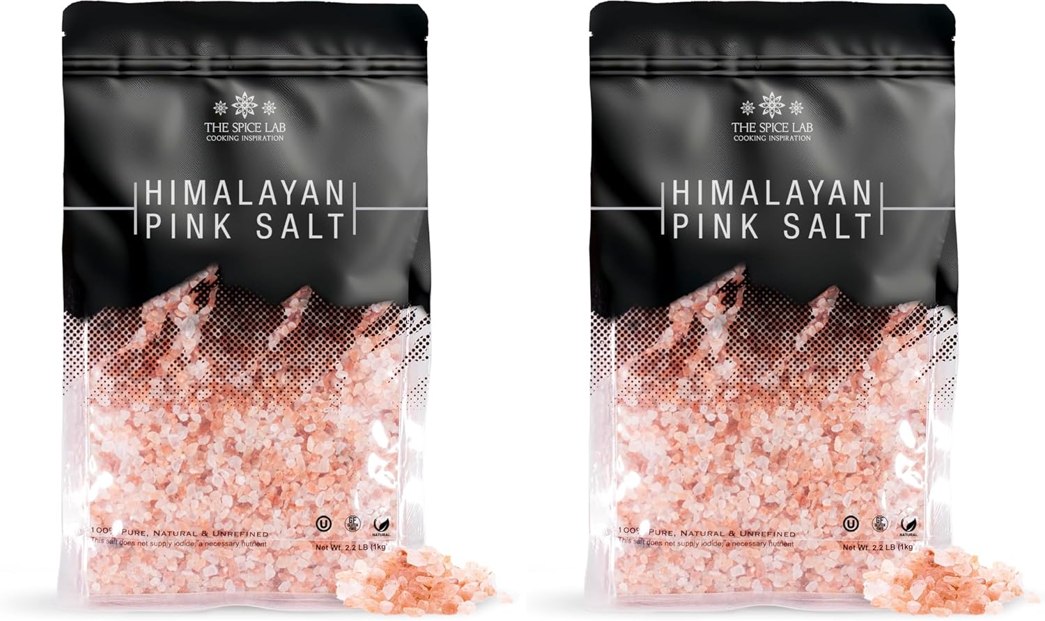 The Spice Lab Pink Himalayan Salt – Coarse Grain for Grinder, 2.2 lb / 1 Kilo – Gourmet Himalayan Salt Pure Crystal – Kosher & Natural Certified (Pack of 2)