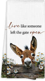 Farmhouse Donkey Kitchen Towel Gifts for Donkey Lovers Decorative, Live Like Someone Left The Gate Open Dish Towels Tea Towels, Donkeys Hand Towel for Kitchen Bathroom Decor 16x24