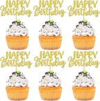30 PCS Happy Birthday Cupcake Toppers Glitter Happy Birthday Cupcake Picks for Celebrating Anniversary Theme Party Cake Decorations Supplies Gold