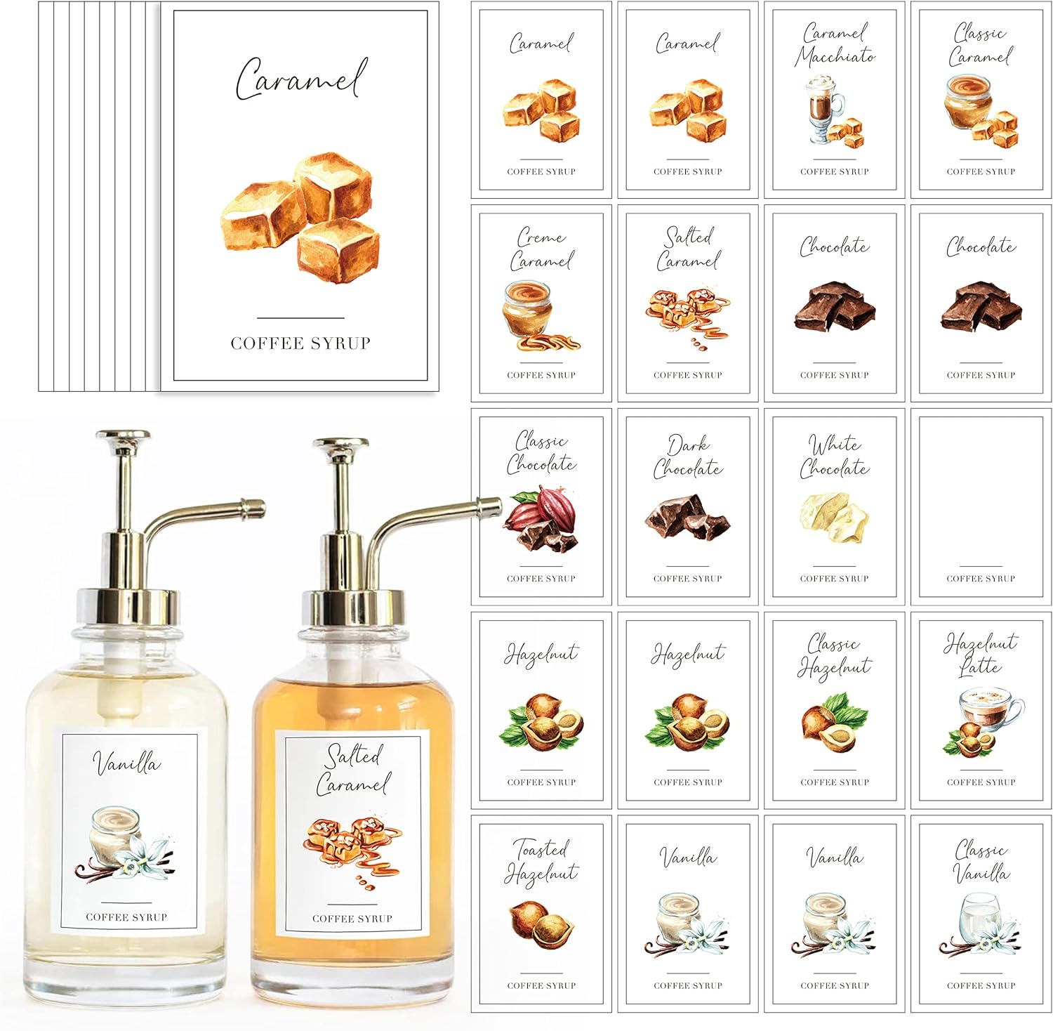 KYONANO 84 Coffee Syrup Labels for Coffee Bar Accessories, Elegant Pattern Décor for Coffee Station, Waterproof Coffee Labels for Coffee Syrup Dispenser & Bottle Organization
