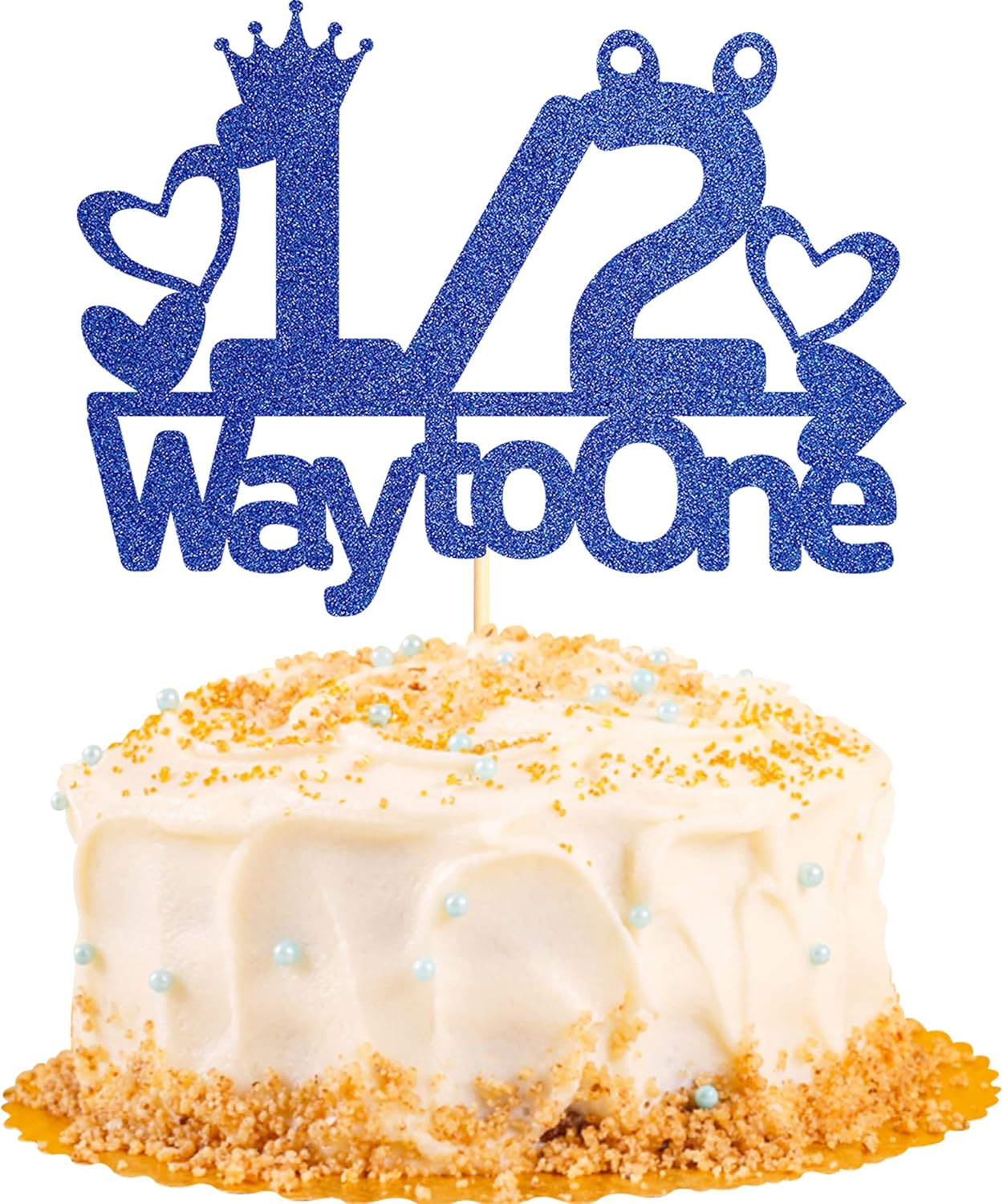 Blue Glitter 1/2 Way to One Cake Topper, 1/2 Birthday Cake Topper, Six Months Cake Topper for Boy Baby's Half Birthday Party, Baby Shower Cake Decorations