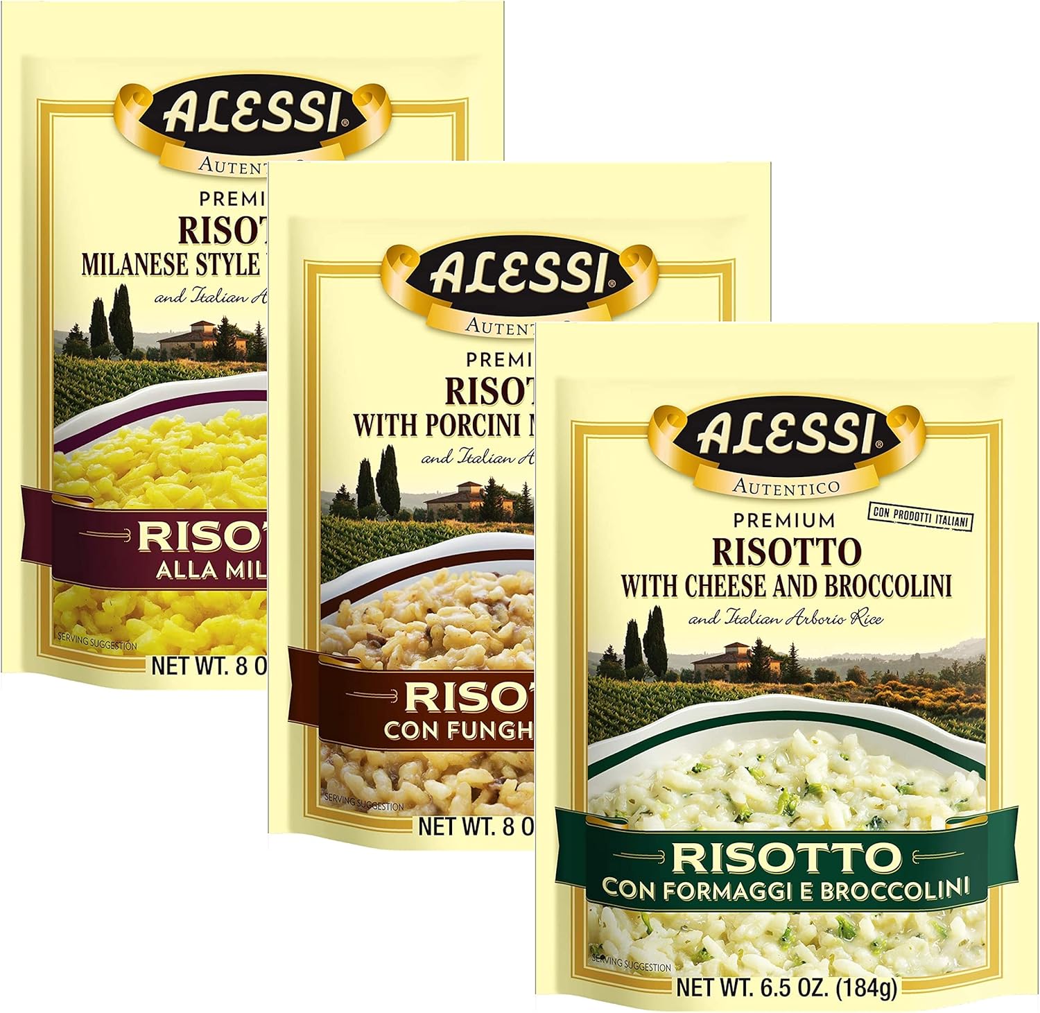 Alessi Autentico, Premium Seasoned Risotto, Italian Arborio Rice, Easy to Prepare, 8oz (Variety Pack, Pack of 3)