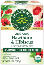 Traditional Medicinals Tea, Organic Hawthorn & Hibiscus - Promotes Heart Health - Kosher, Non-GMO, Caffeine-Free - 16 Tea Bags