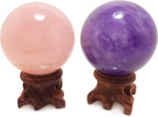 Polar Jade Natraul Crystal Balls, Rose Quartz and Amethyst Power Stone Spheres with Standa for Crystal Healing, Meditation, Feng Shui, Scrying, Decor, Hand-Made