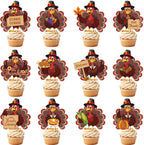 Weysat 48 Pcs Thanksgiving Turkey Cupcake Toppers Thanksgiving and Friendsgiving Cup Cake Toppers Party Food Decorations Cute Turkey Cake Top Decor for Fall Harvest Party Supplie