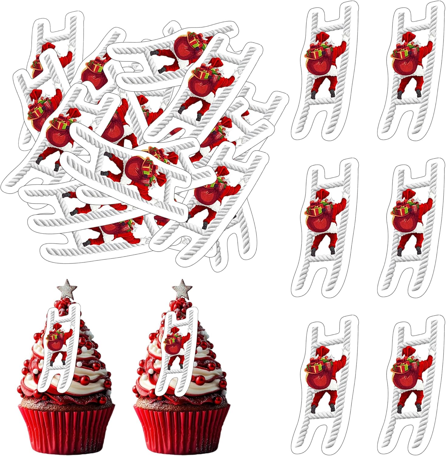 50 PCS Edible Christmas Santa Claus Cupcake Toppers Wafer Paper Merry Christmas Cupcake Picks Edible Santa Claus Party Decorations for Xmas Theme Kids New Year Holiday Party Cake Decorations Supplies