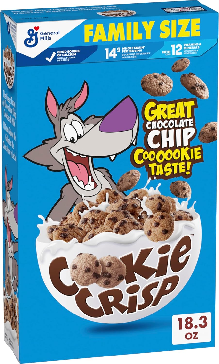 Cookie Crisp Breakfast Cereal, Chocolate Chip Cookie Taste, Made with Whole Grain, Family Size, 18.3 oz