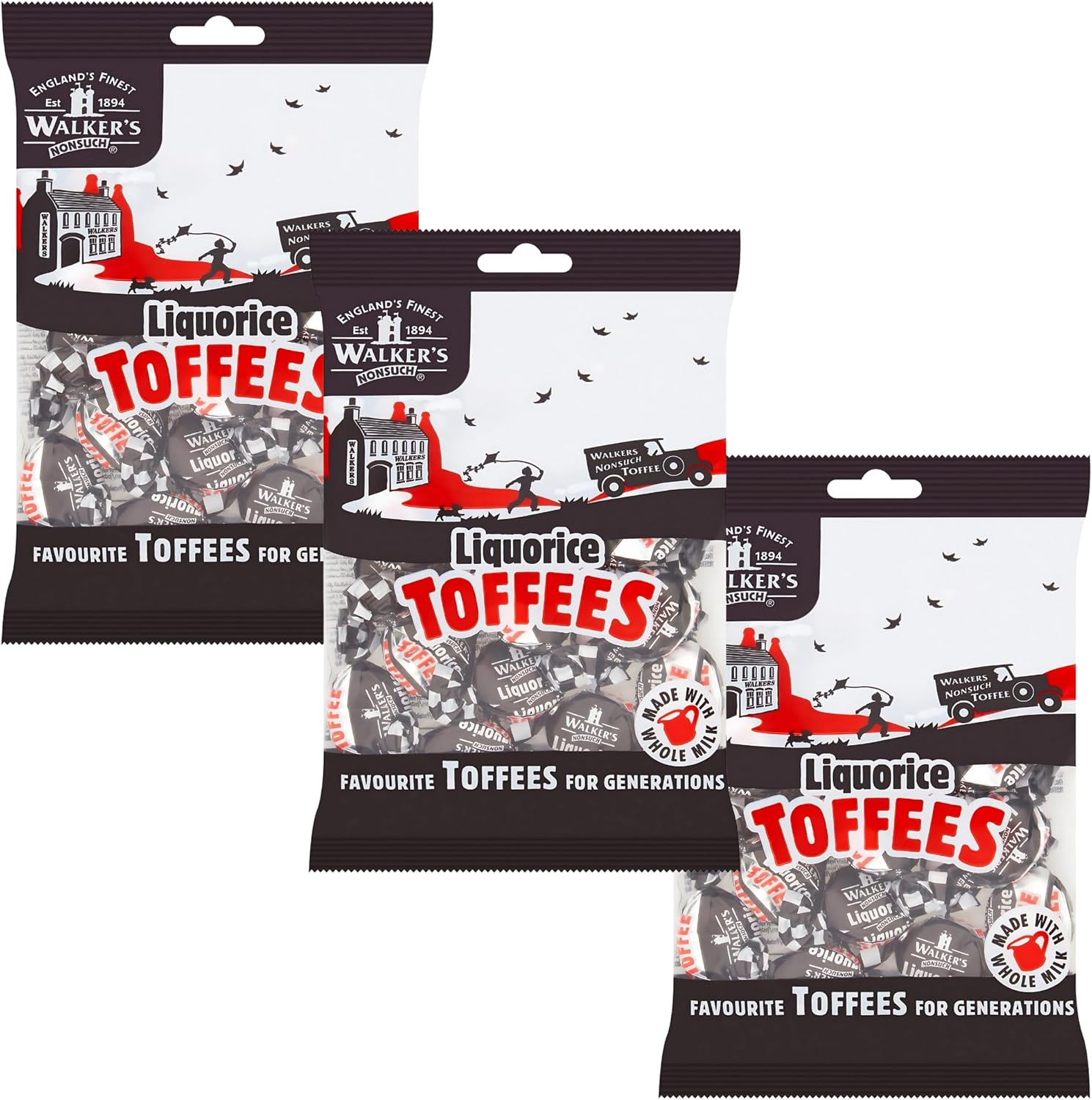 Walkers Nonsuch Liquorice Toffees Bag 5.29 Oz (Pack of 3) – Black Licorice Candy, British Chewy Toffee Candy, Old Fashioned Sweets, Traditional English Treats, Imported from UK