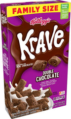 Kellogg's Krave, Breakfast Cereal, Double Chocolate, Filling Made with Real Chocolate, Family Size, 16.7oz Box