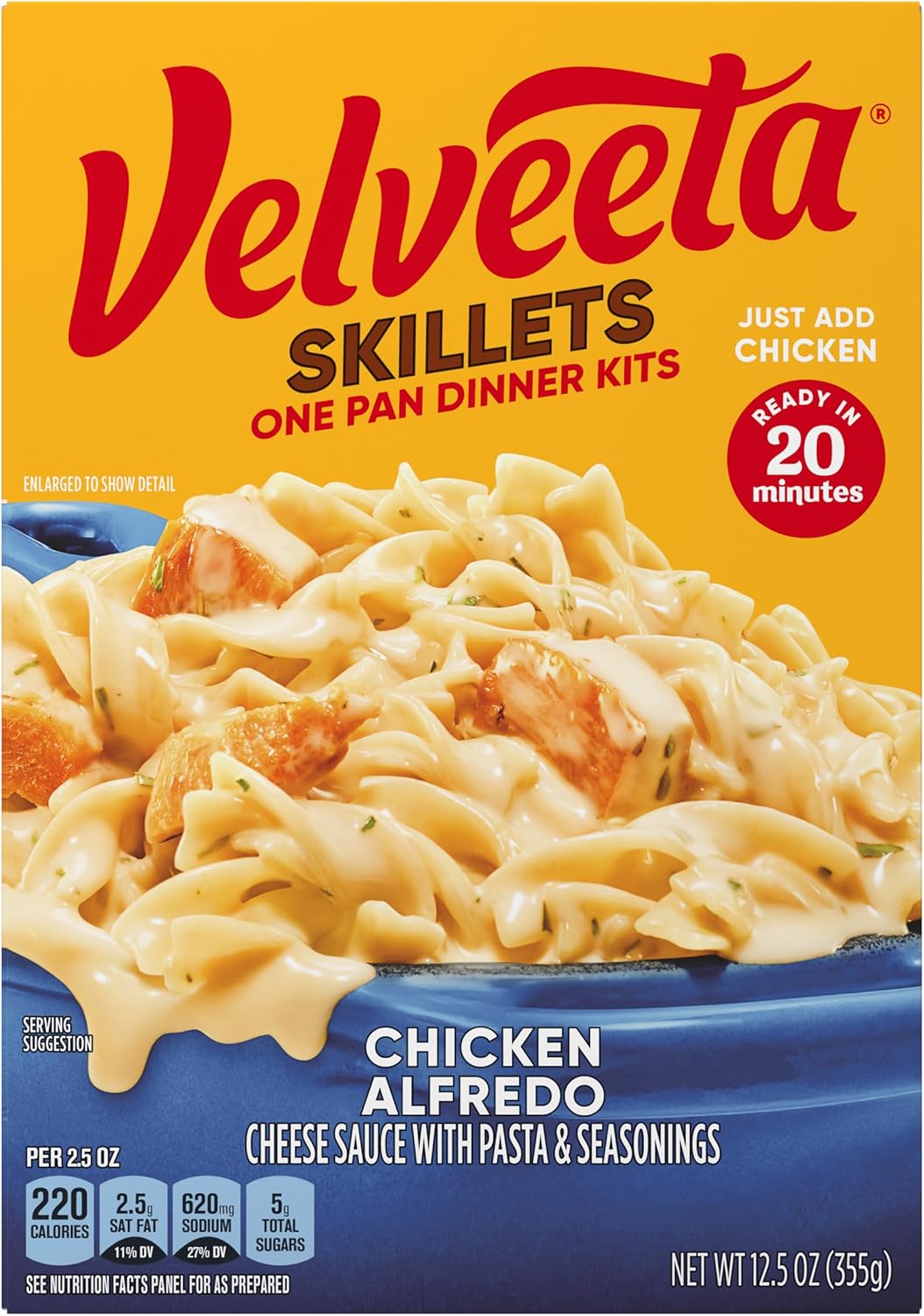 Velveeta Skillets Chicken Alfredo One Pan Dinner Kit with Cheese Sauce (Pasta & Seasonings, 6 ct Pack, 12.5 oz Boxes)