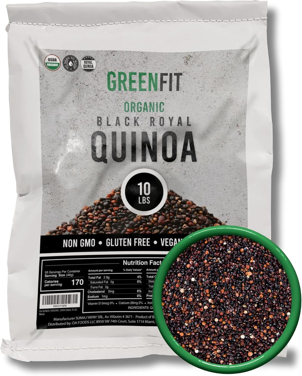 Greenfit Royal Organic Black Quinoa | Non-GMO, Gluten-Free, Vegan, and Organic | Complete Protein, High Fiber, Low-Calorie Black Quinoa | (10 Pound - Pack of 1)