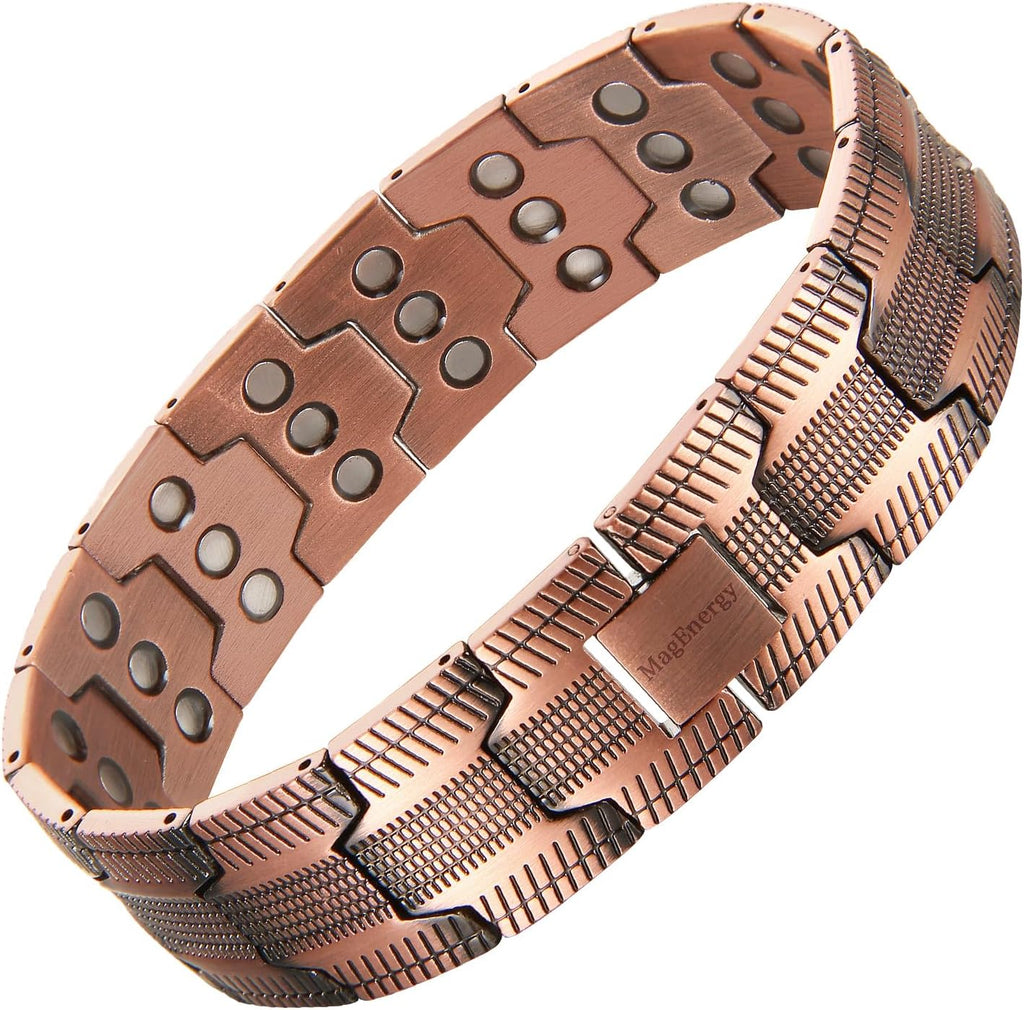 MagEnergy Copper Bracelet for Men, 3-Row Magnet Design, Ultra Strength Magnetic Bracelet 99.99% Pure Copper Wristband Adjustable Jewelry Gift with Sizing Tool