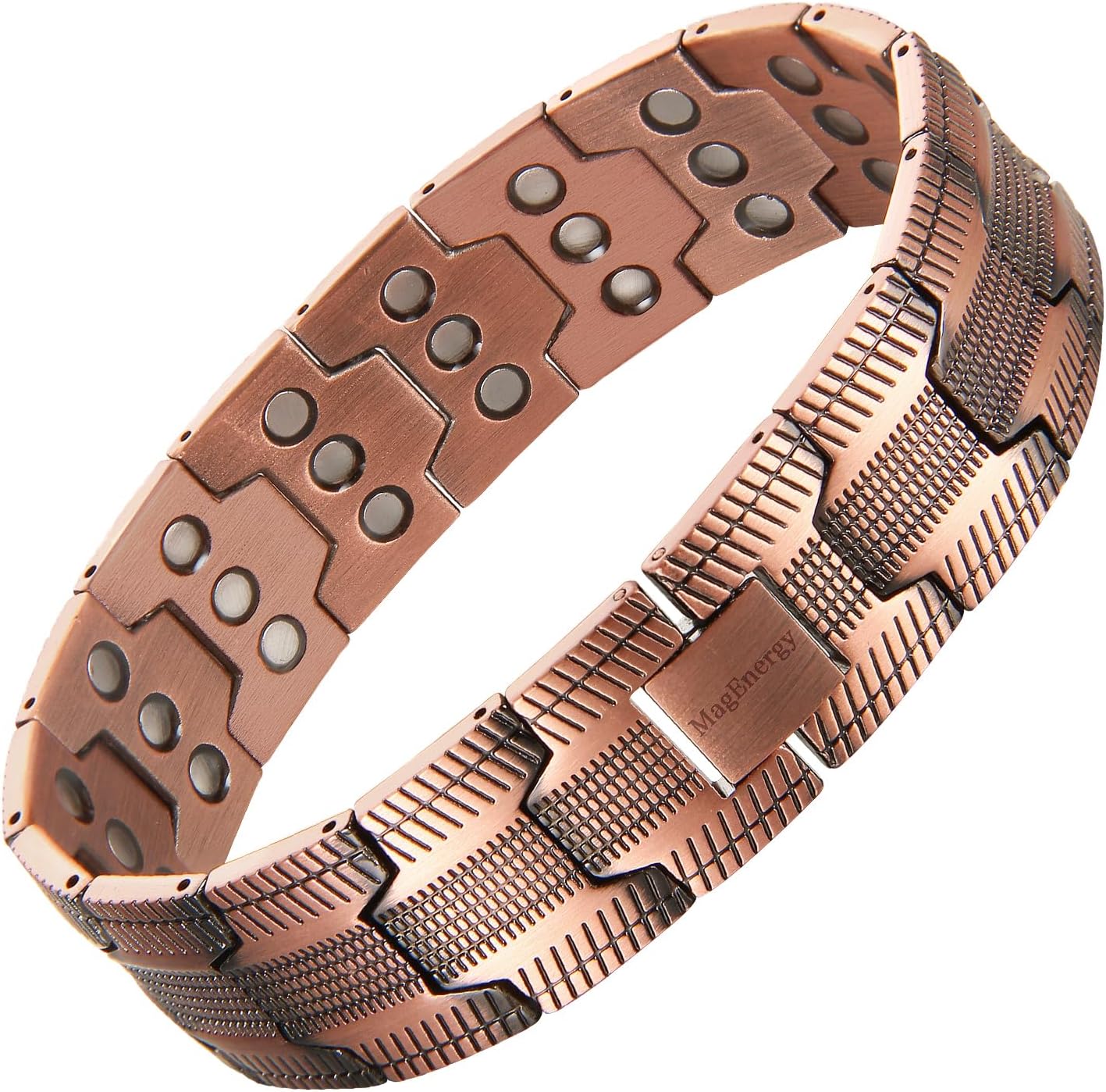 MagEnergy Copper Bracelet for Men, 3-Row Magnet Design, Ultra Strength Magnetic Bracelet 99.99% Pure Copper Wristband Adjustable Jewelry Gift with Sizing Tool