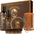 Melanin Kings Beard Grooming Kit for Men - Formulas With Ancient African Natural Ingredients | Beard Wash, Oil, Balm, Brush, Comb, Trimming Scissors